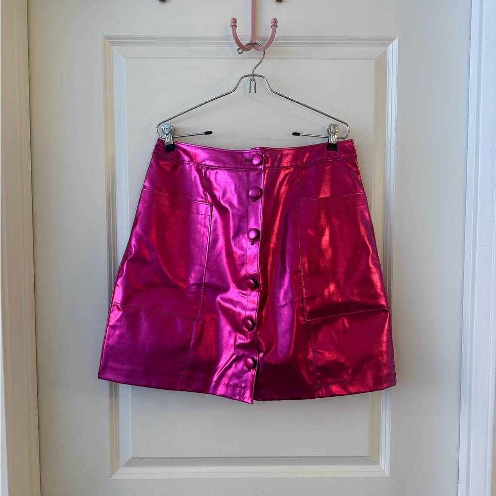 Maeve Metallic Pink Faux Leather skirt - Picture 2 of 9